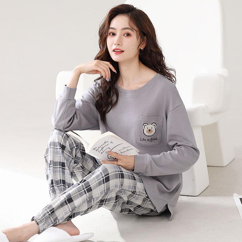 Pure Cotton Pajamas Women'S Long-Sleeved Trousers Cute Girl Style Loungewear Cotton Can Be Worn Outside