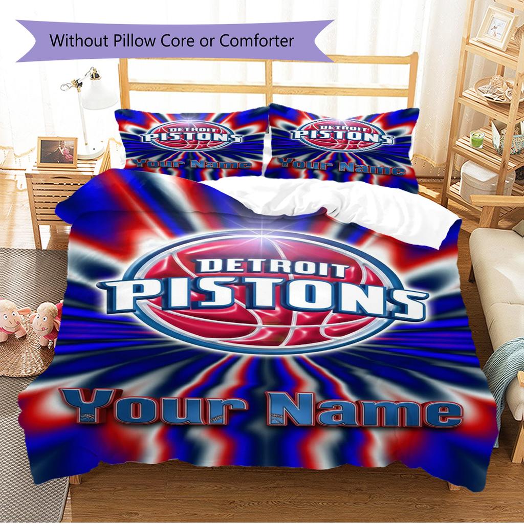 Name Custom Detroit Pistons Pattern Bedding Set Quilt Cover Pillowcase Home Decor Gift (1 * duvet cover + 2 * pillowcase, without core)