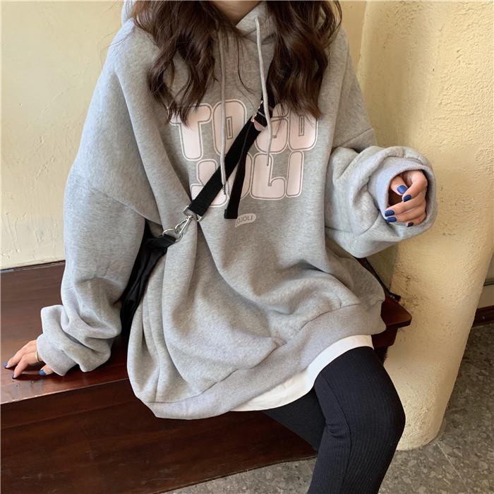 Women Long Sleeve Hooded O Neck Loose Pullovers Female Tops Solid Color Sweatshirts