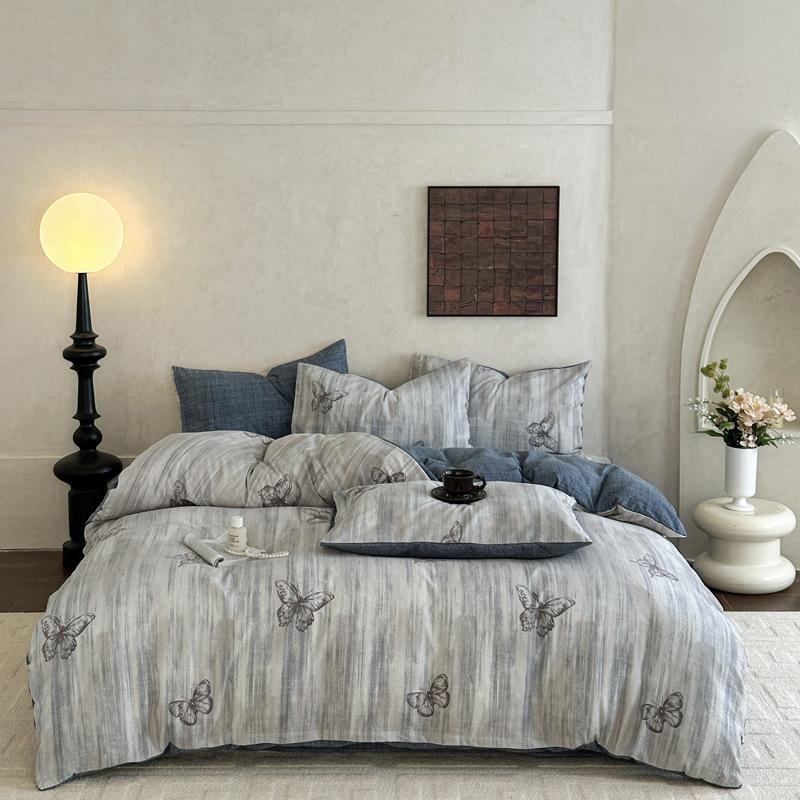 

Winter new jacquard high gram weight raw hemp retro washed wrinkle yarn printing household bedding kit 1.2m sheet 3pcs