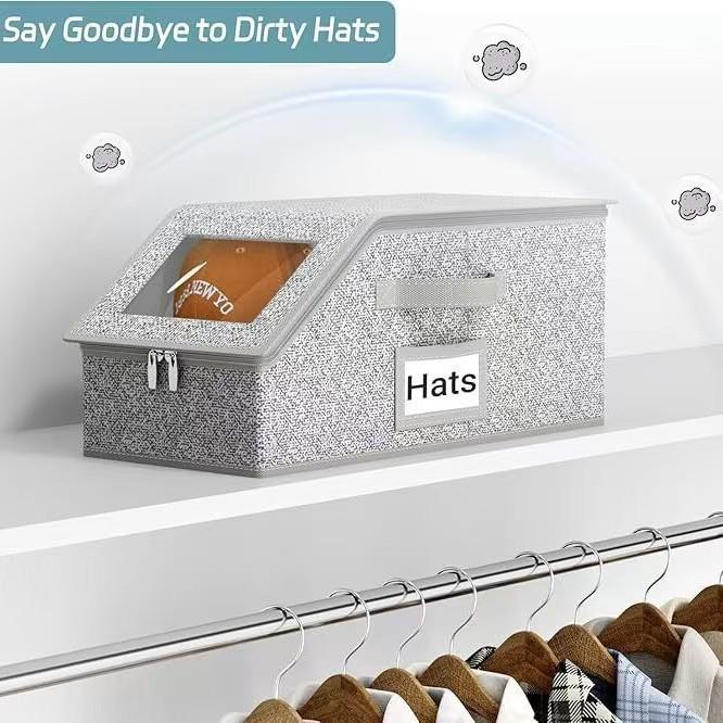 Foldable Dustproof Zipper Storage Box with Lid & Window for Baseball Caps - Large Capacity Drawer