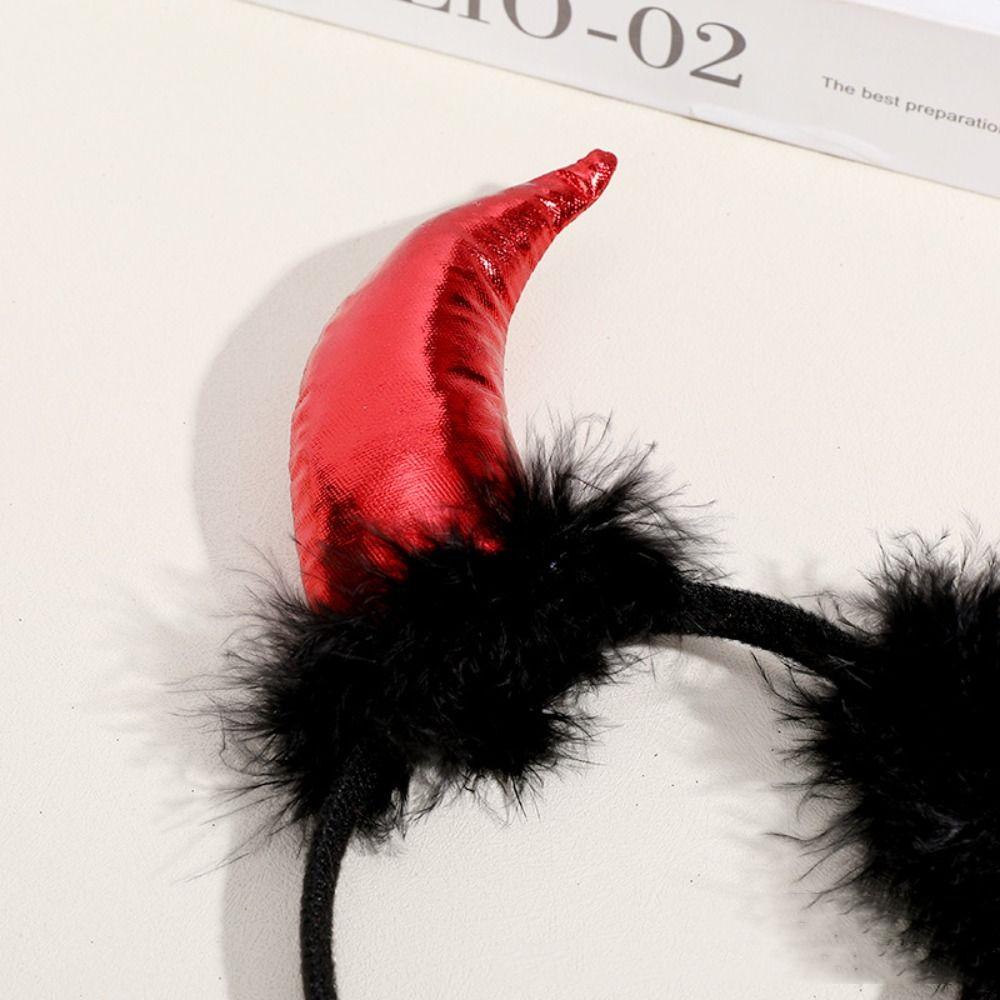 Cosplay Ox Horns Headband Headpiece Demon Hair Hoop Puffy Halloween Hair Band  Kids