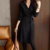 Autumn Winter V-neck Lace-up Slimming Knit Midi Dress - Retro & Versatile