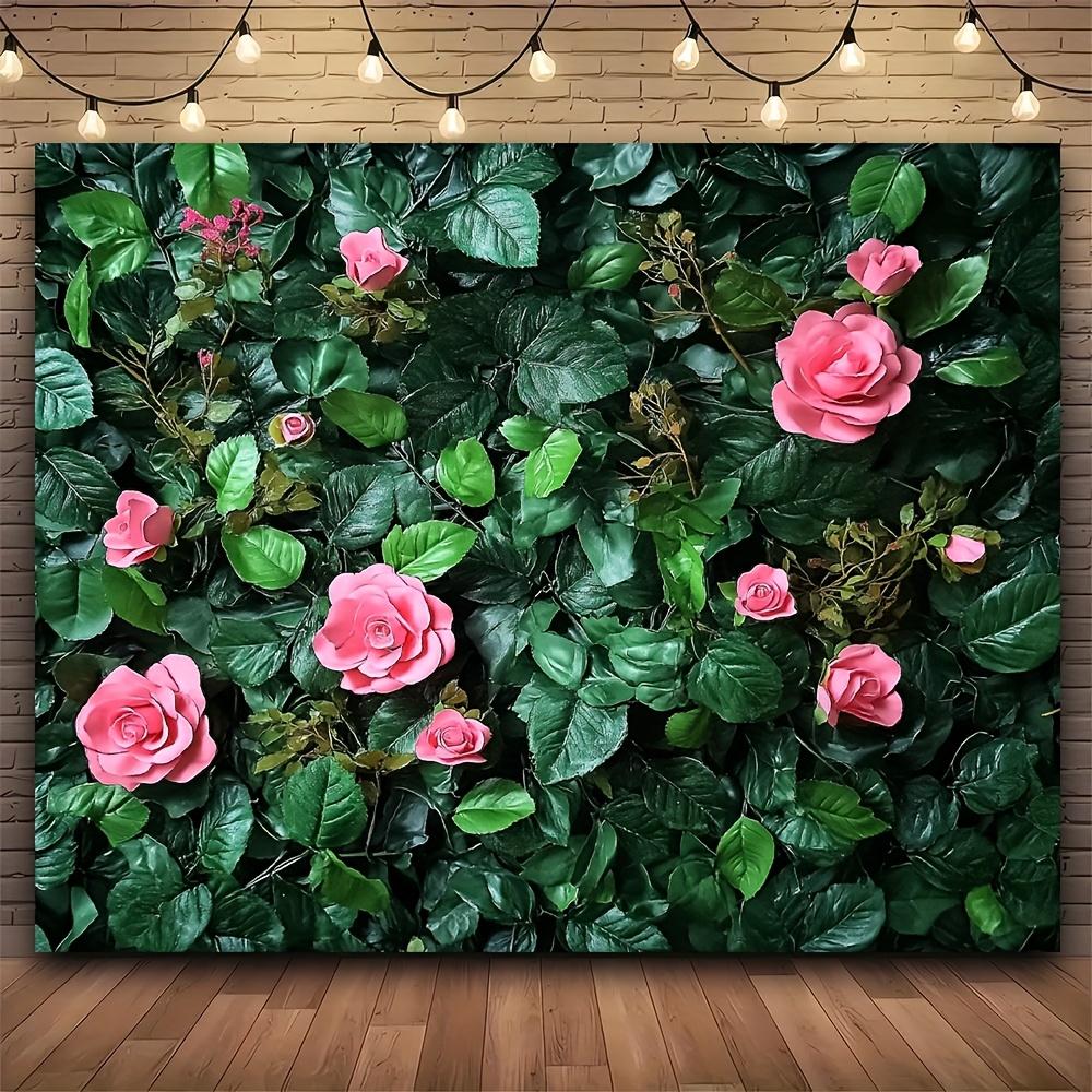 1 piece of polyester artificial green grass and pink rose wall panel - abundant artificial green plants and vibrant roses