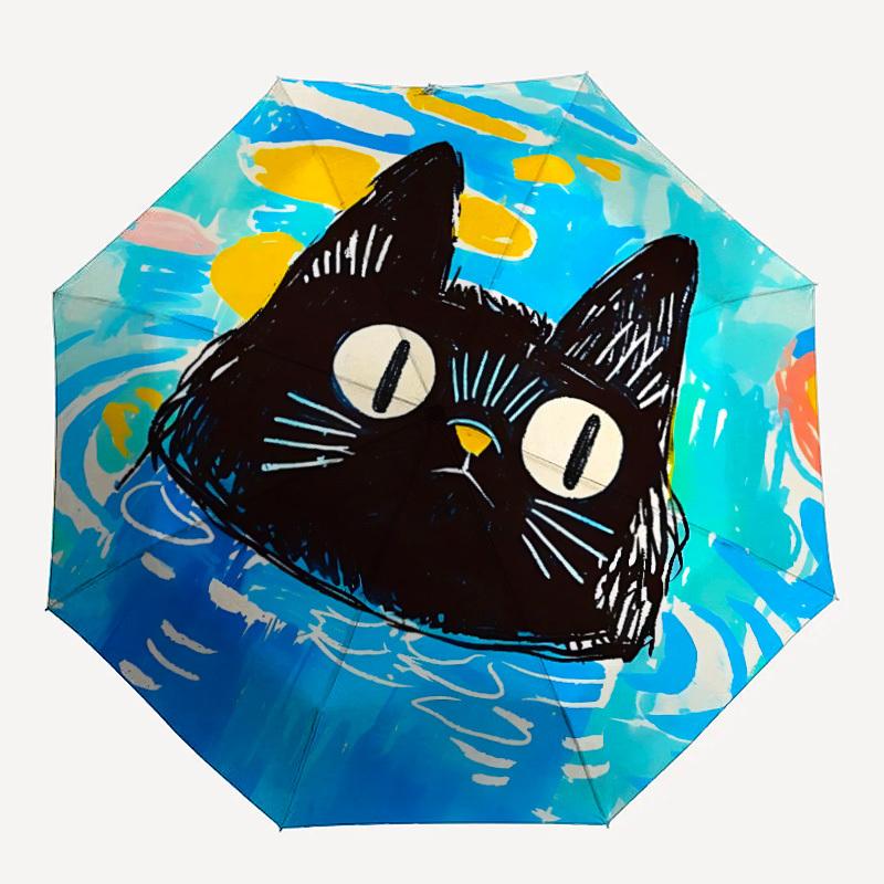 

1pc Cat Watercolor Automatic Open/close Umbrella, 8-Rib sturdy structure, Portable Travel Umbrella, Parties, Everyday Use, Outdoor Accessory