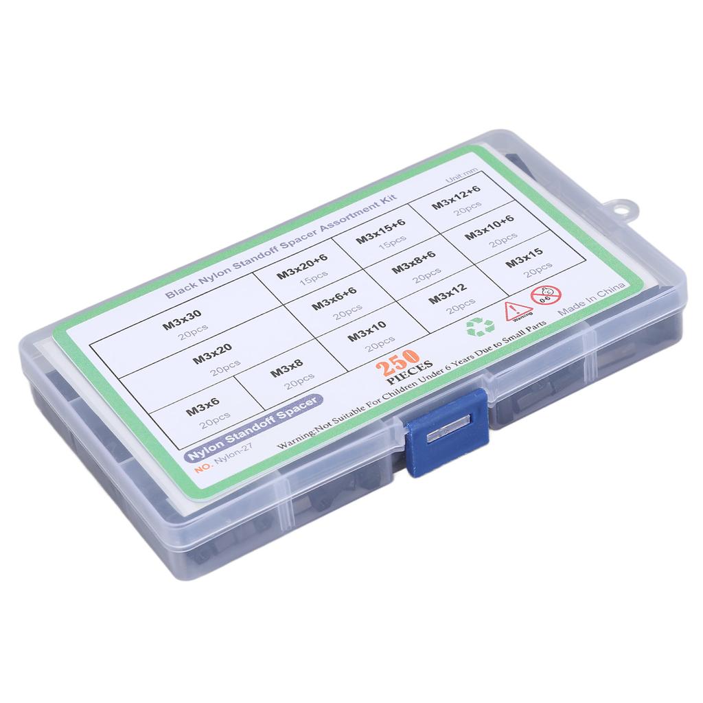 250Pcs Nylon Hex Spacer Standoff M3 Screw Nut Threaded Pillar for DIY UAV Industry