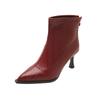 French New Product Rear Zipper Low Slim High Heel Pointed Short Boots Women's 2025 Autumn and Winter Retro Temperament New Thin Short Boots