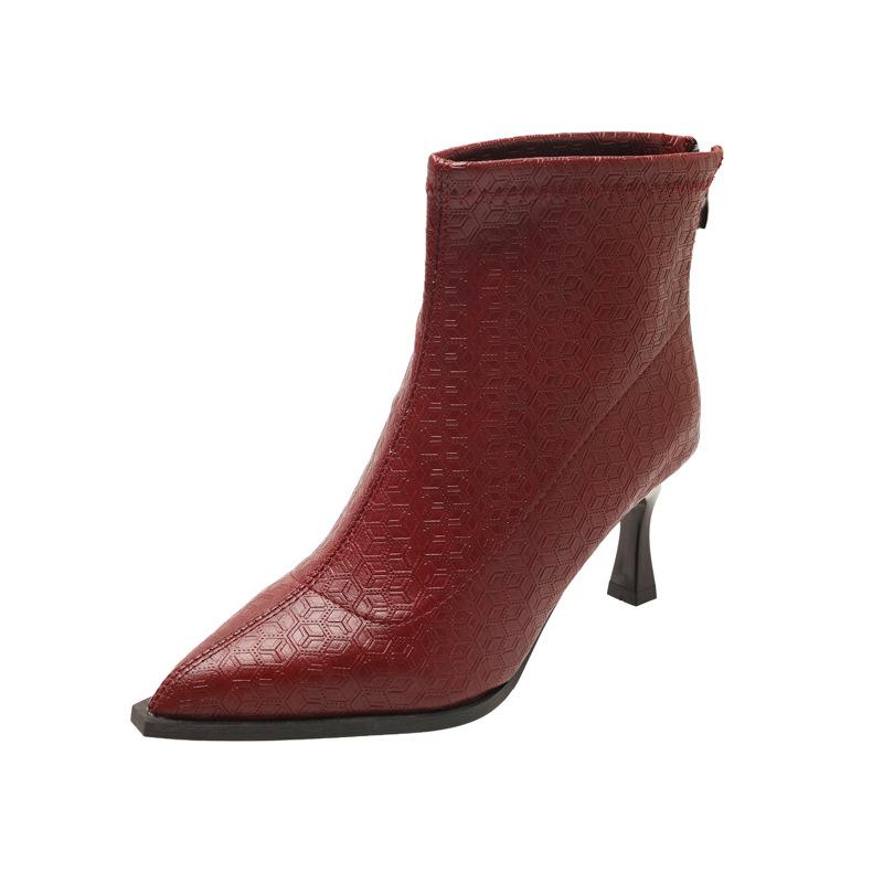 French New Product Rear Zipper Low Slim High Heel Pointed Short Boots Women's 2025 Autumn and Winter Retro Temperament New Thin Short Boots