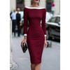 2026 Womens Wrap-Style Color-Block One-Shoulder Long Sleeve Bodycon Midi Dress Office Chic Workwear