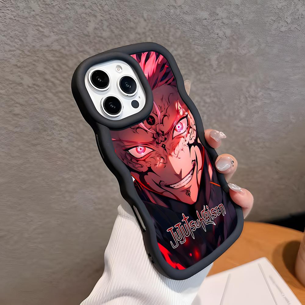 

Jujutsu Kaisen Sukuna Mobile Phone Case for iPhone 17 16 15 14 13 12 11 Air Pro Max Plus Wavy Edge TPU Colorful Cover Cellphones iPhone 12 Pro