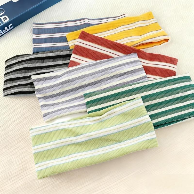Striped Knit Headband Elastic Sports Hair Band Wide Band Non Slip Sweat Hair Wrap For Yoga Running Daily Wear