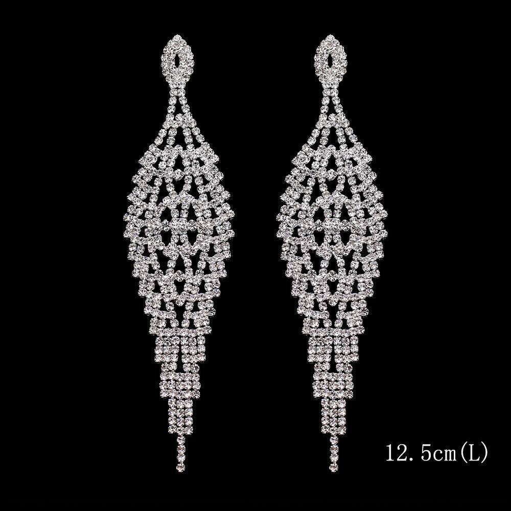 Luxury Rhinestone Tassel Clip-On Earrings for Women - Bridal Accessories