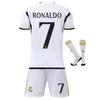 Real Madrid Ronaldo 7 Set Tricou Fotbal Copii Cămașă Albă cu Mânecă Scurtă Pantaloni Scurți Șosete Echipament Fotbal Tineret Cadou