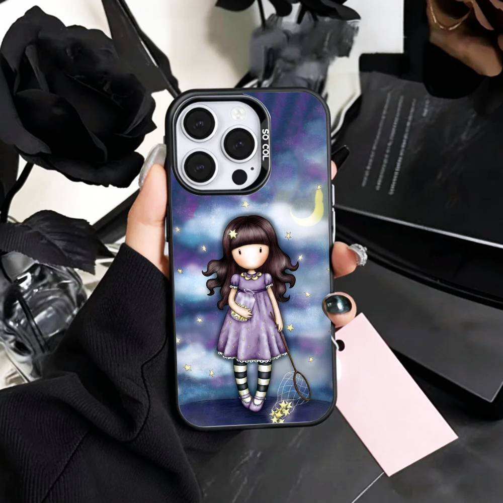 

L-Lovely S-Santoro G-Gorjuss Series Phone Case For iPhone17,16,15,14,13,12,11 Plus,Pro Max Colored Silver Plated Inside Cover iPhone16e