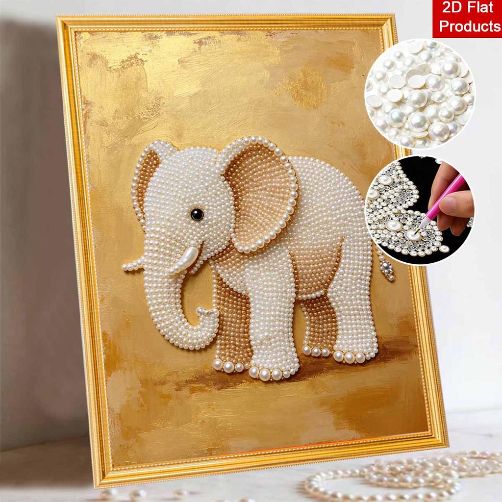 5D Pearl Art Elephant Floral Design DIY Rhinestone Painting Frameless Wall Decor Handmade Craft Gift for Home Bedroom Living Room