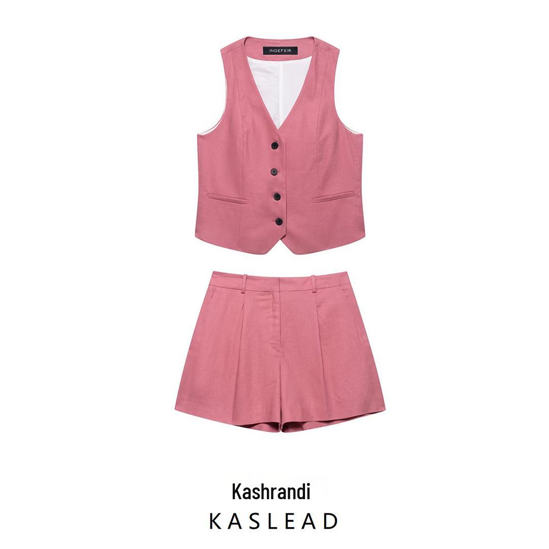 

2025 Spring Women s European & American Style Blend Vest and Casual Shorts L