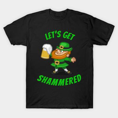 Asian Size Men Print T-shirt Funny Saint Patricks Day Shamrock And Leprechaun Drinking Tshirt No-Cut Heat Transfer Print Cotton Tshirt