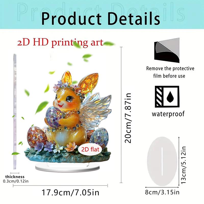 1PC Easter Cute Rabbit Decorations Colorful 2D Flat Acrylic Ornaments Bunny Eggs Desktop Easter Theme Home Decoration