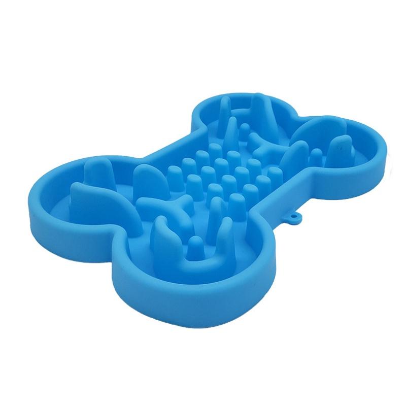 

Pet Slow Food Bowl Silicone Bone Shaped Anti-Skid Dog Bowl Cats Feeding Bowls Leakproof Food Feeder Training Dog Slow Food Pet S синий