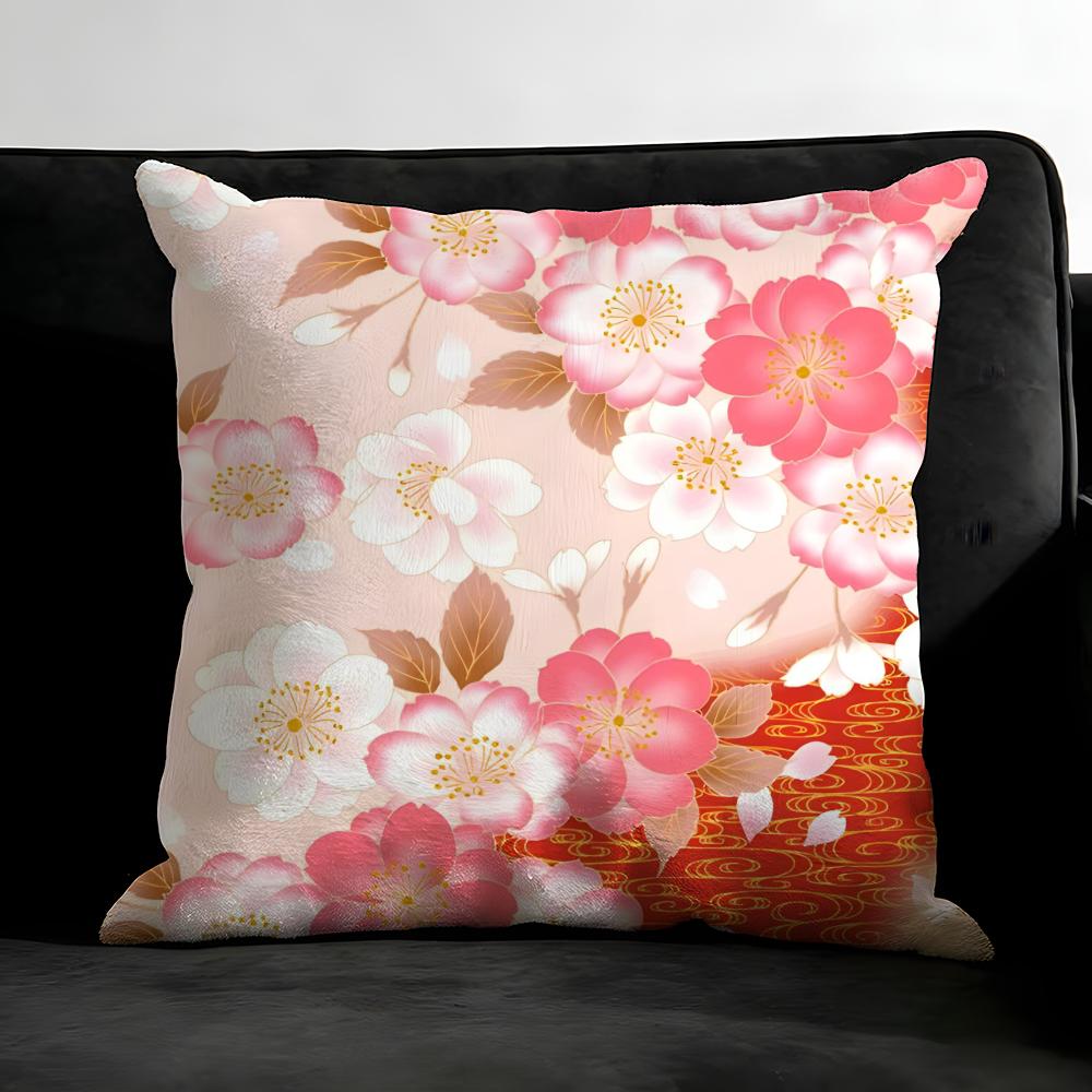 Cherry Blossoms Japanese Style Cushion Cover Pillowcase Ultra Soft Skin Friendly Fabric Cloud Like Comfort & Concealed Zipper