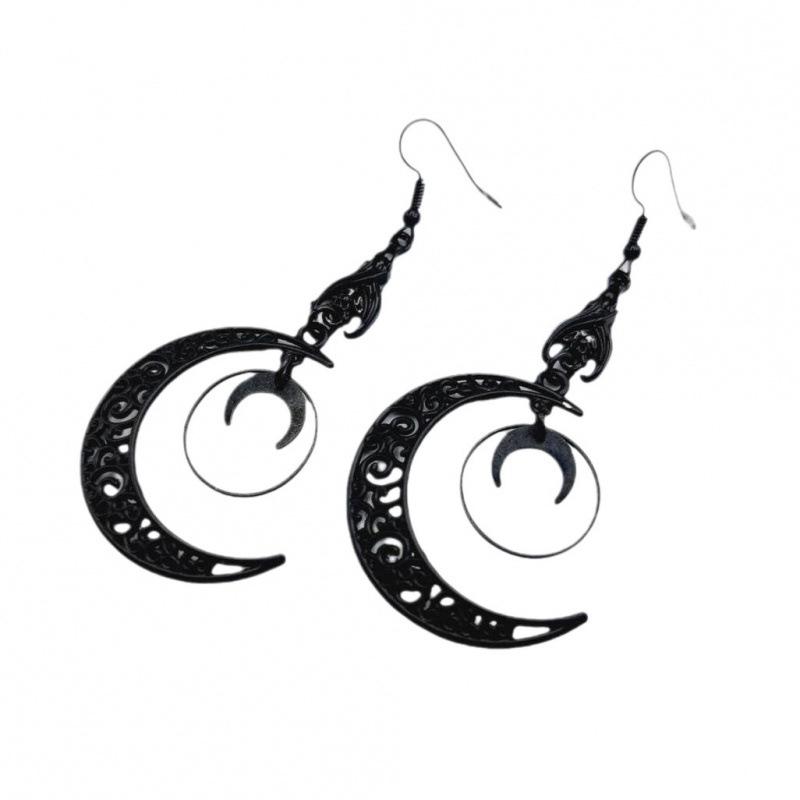 Gothic Vampire Bat Crescent Moon Earrings