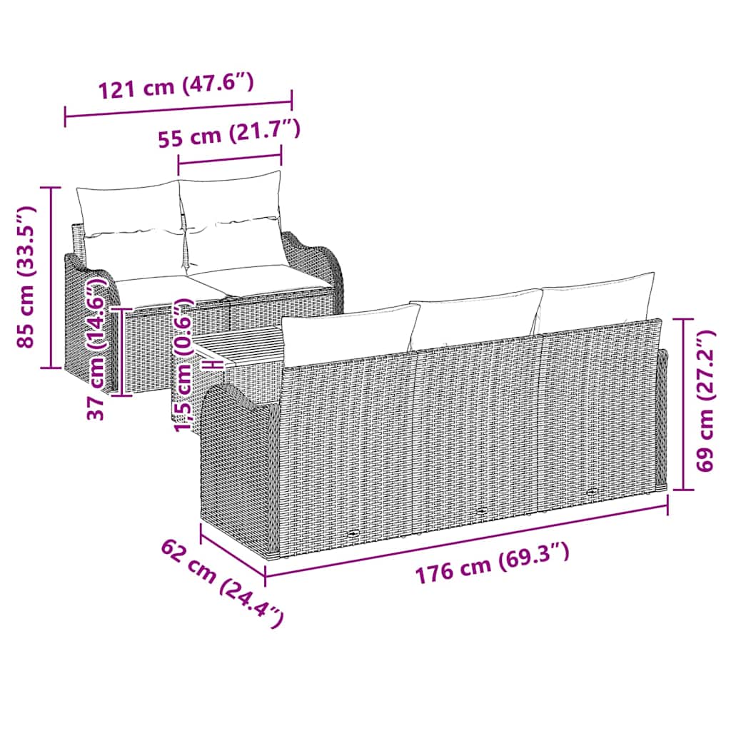 Garden Sofa Set with Storage 6 Pcs Grey Poly Rattan