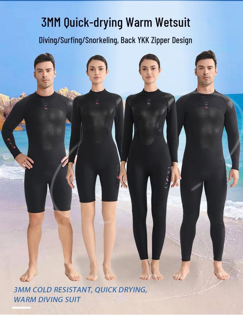 3mm OUZO Unisex Wetsuit: Warm, Quick-Drying, Super Elastic, Sun-Protected One-Piece for Winter Surfing and Diving.