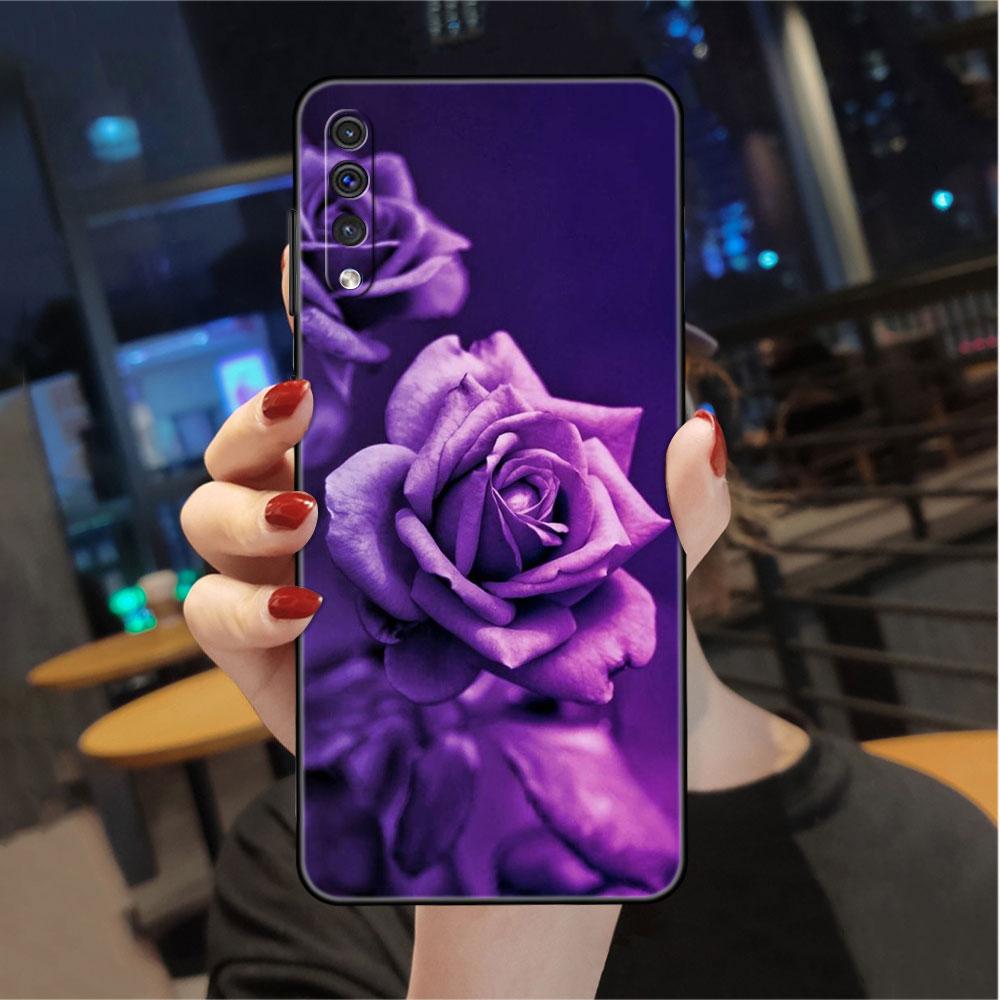 Case For Samsung Galaxy A50 A70 A30 A20s A20e A10 A40 A10s A10e M52 M51 M31 M30s M21 Black Phone Cover Bright Red Rose Flowers