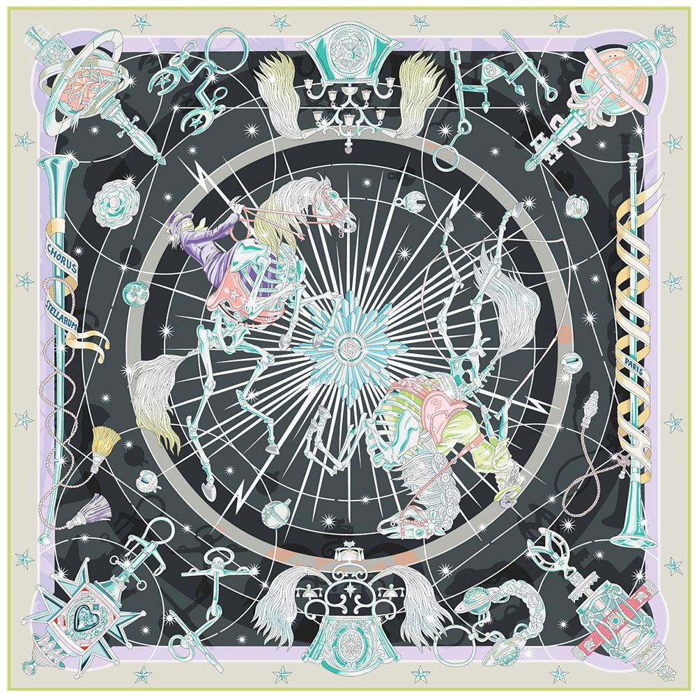 90cm  Rabbit Horse Twill Silk Scarf Shawl Brand Square Scarf Women Hijab Luxury Bandana Foulard Neckerchief Head Scarves