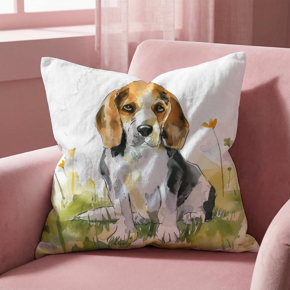 Cute Beagle Pet Dog Cushion Cover Multi-Scene Pillow Cover for Home & Car - Reversible, Soft & Durable for Daily Use