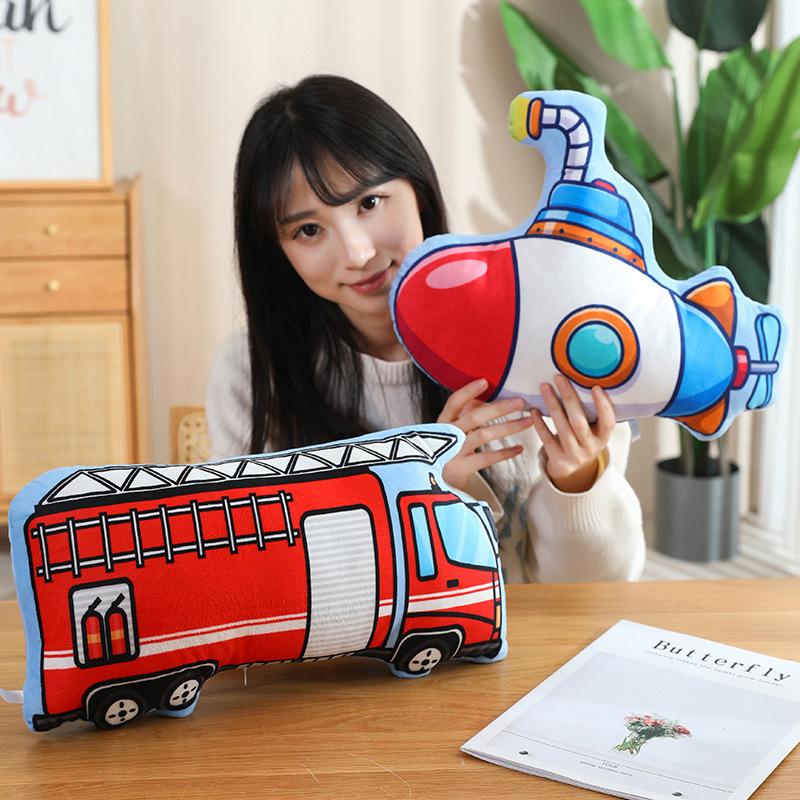 11Types Cartoon 3D Police Car Fire Trucks Bicycles Motorcycles Plush Toys Stuffed Car Doll Hug Pillows Cushion Kids Gifts Decor