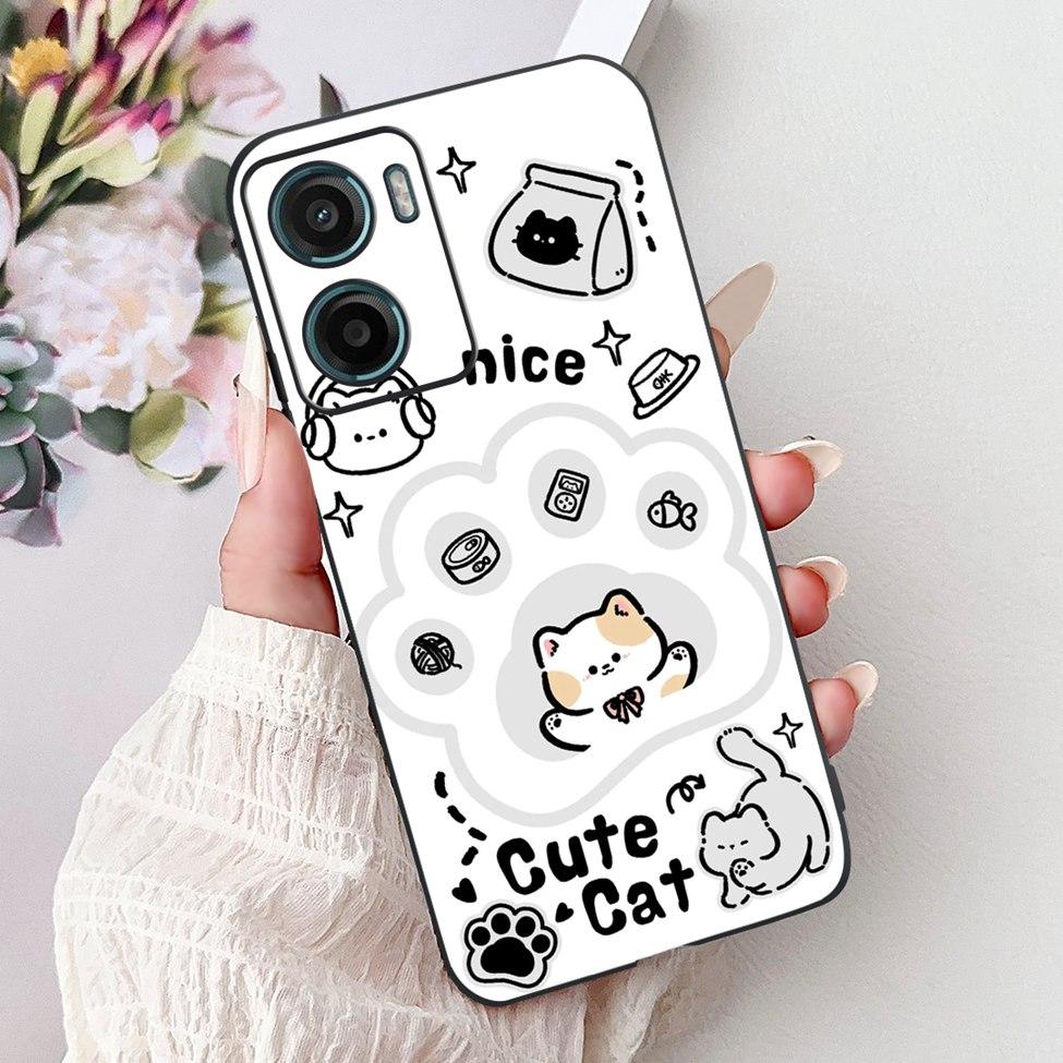 For Motorola Moto G05 Case E15 Silicone Cute Cat Fashion Flowers Cool Painted Back Cover For Motorola Moto E15 Phone Case Bumper