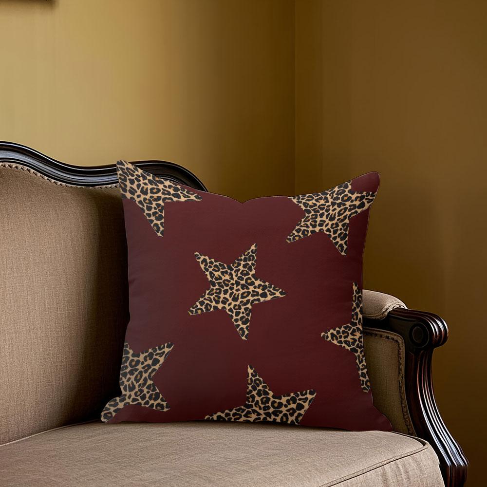 Jmg Clothing Unisex Burgundy Leopard Star Square Jacquard Pillow Cover For Sofa Office Waist Cushion Cover Home Decorative Pillowcase