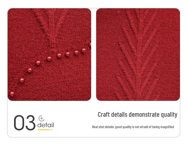 2025 Red Velvet Qipao Collar Sweater for Middle-Aged Women: Year of the Rat Autumn/Winter Collection