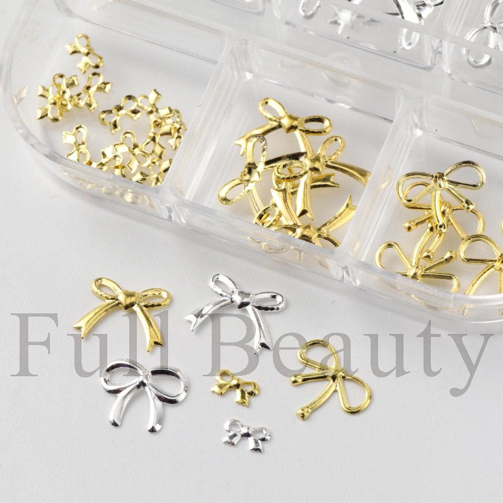 New 6-grid jewelry ins metal gold and silver mini bow nail art jewelry