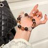 Vintage Style Handmade Crystal Beaded Bracelet With White Aser Ice Obsidian Gold Foil Flower Purple Lithium Mica