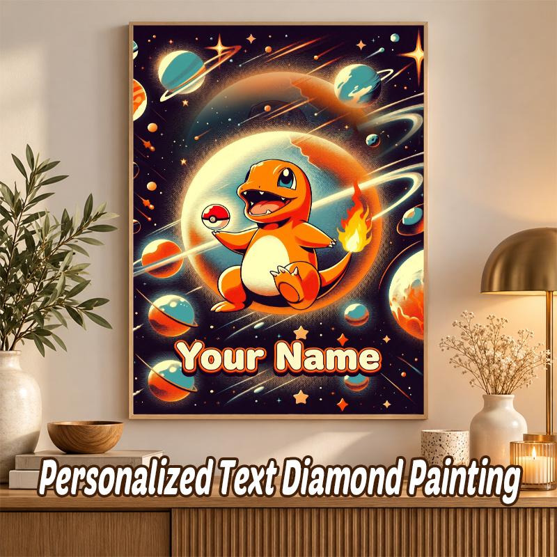 Charmander Custom Name Diamond Painting Personalized 5D Full Drill DIY Diamond Art Home Decor