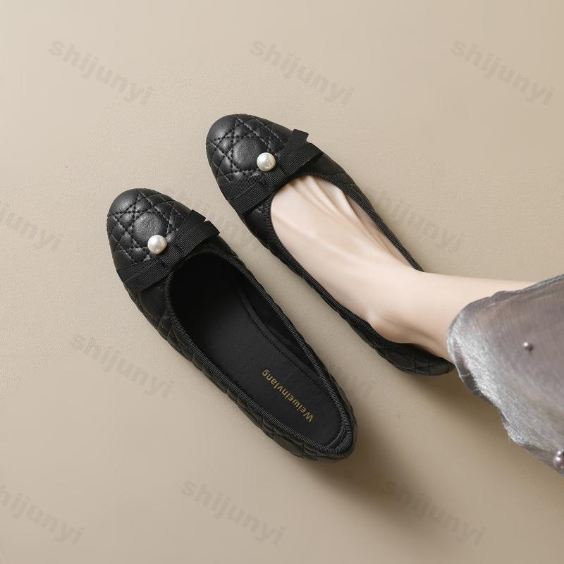 Fashion Fashion Women's Shoes New Butterfly Knot Pearl Loafers Comfortable Concise Slip on Flat Shoes Non Slip Soft Soled Casual Shoes