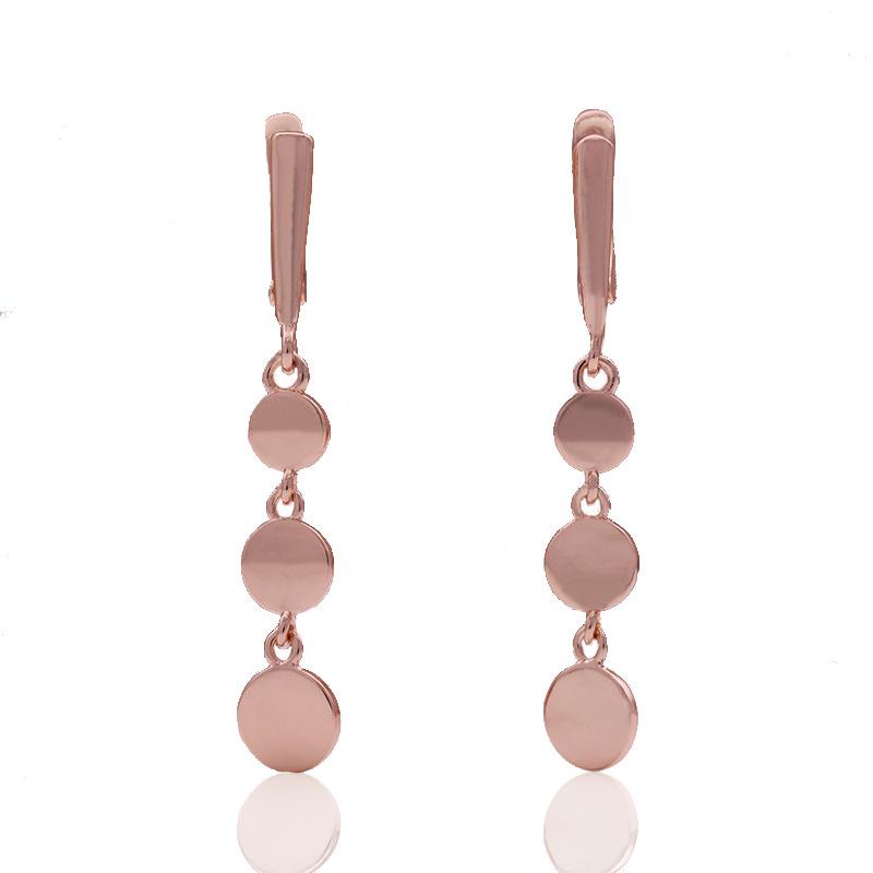 Fashion Drop Earrings Rose Gold Color Round Flat Shape Copper Earrings for Friend Jewelry Gift