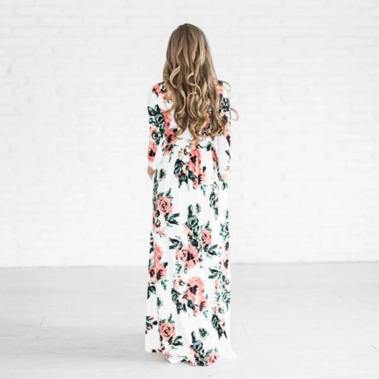Kwiatowy Print Damska Letnia Sukienka Maxi Boho Plażowa Długa Sukienka Wieczorowa Tunika