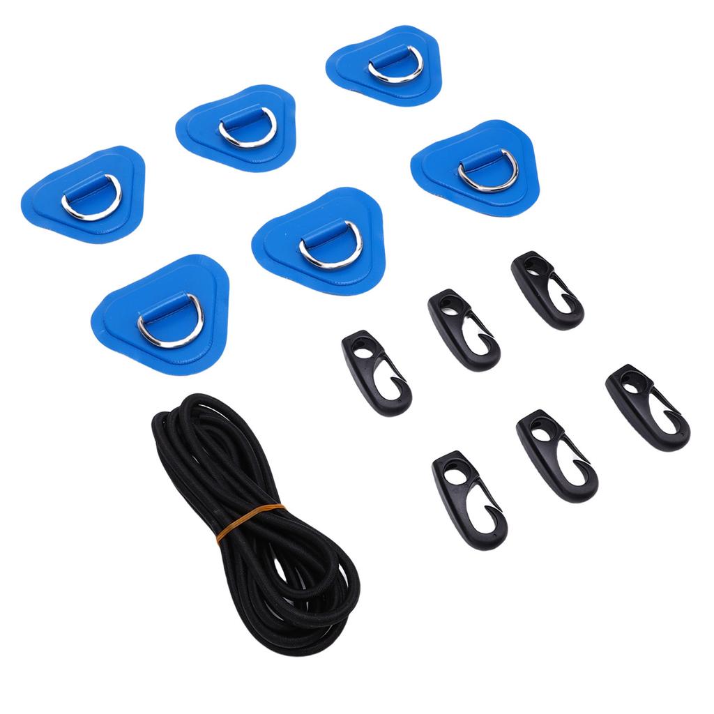 Stainless Steel D Ring Patch Kit Triangular with Elastic Cord Hooks D Ring PVC Patch for Inflatable Boat Raft Dinghy