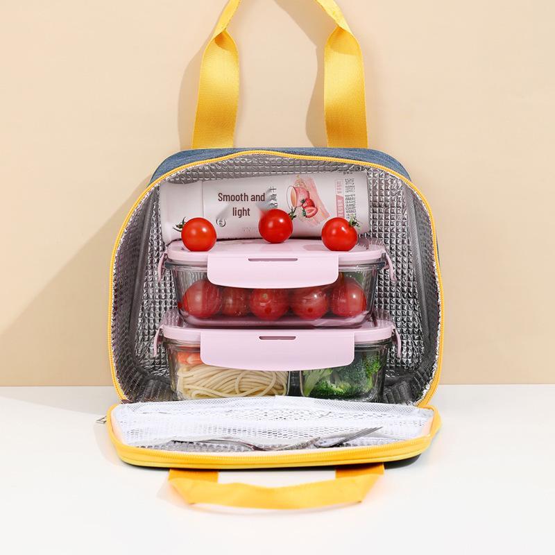 Stylish Oxford Cloth Thermal Lunch Bag - Trapezoidal, Large Capacity, Foldable, Handheld Bento Bag for Students.