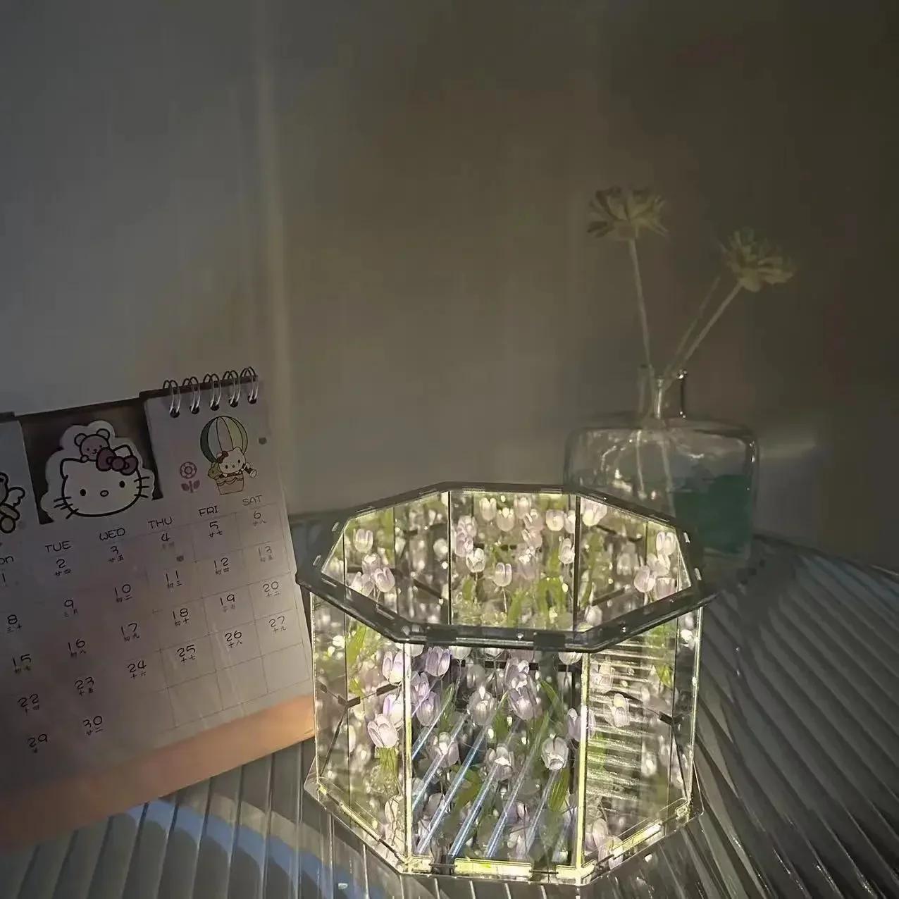

DIY креативный цветок тюльпана морской куб восьмиугольник маленький ночник материал упаковка для пары подруг украшение комнаты фиолетовый