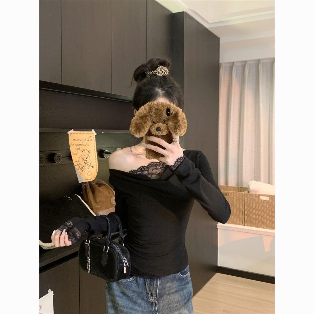 Women's Slim Fit Lace Splicing Long Sleeve Top for Autumn/Winter