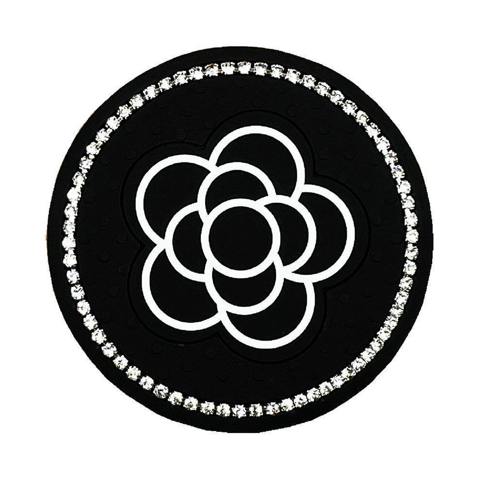 Camellia Rhinestone Silicone Non-slip Heat-Insulating Car Coaster Rhinestone Inlaid
