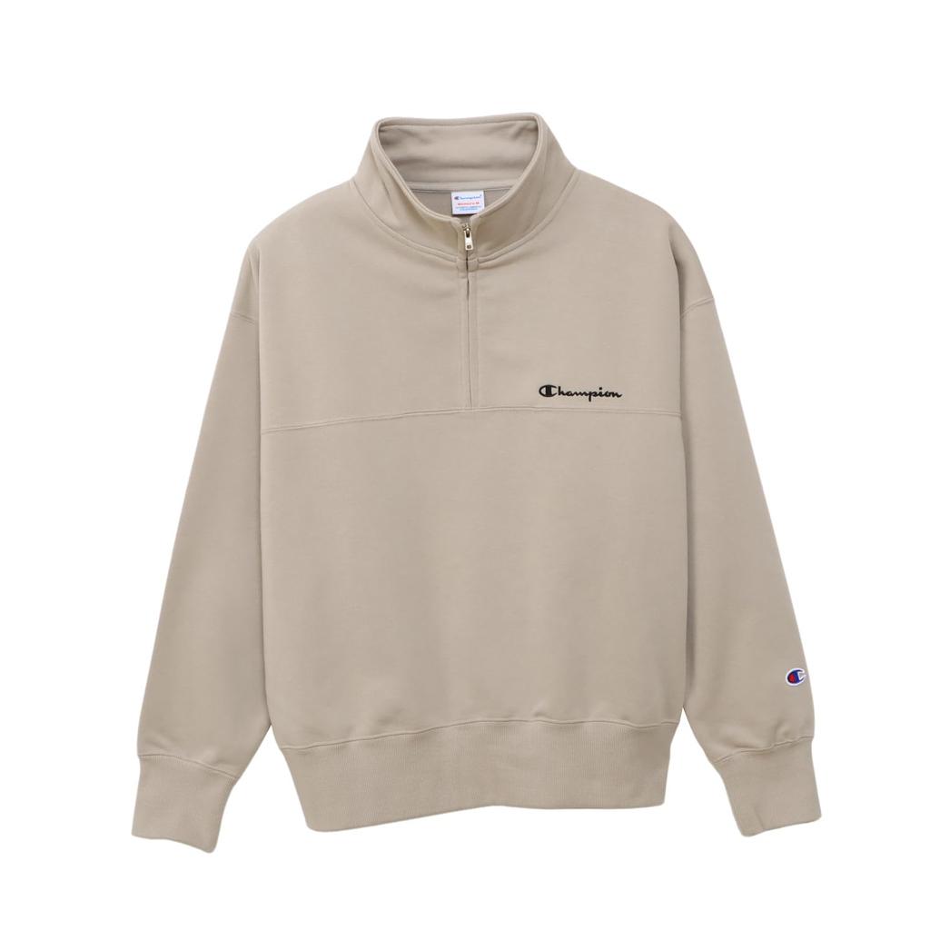 Champion TECH TERRY HALF ZIP SWEATSHIRT Long Crew Stretch USA Script Logo Sand Beige Women's WEAVE(R) (CW-BS001), Sleeve, Neck, Quick-Drying, Cotton,