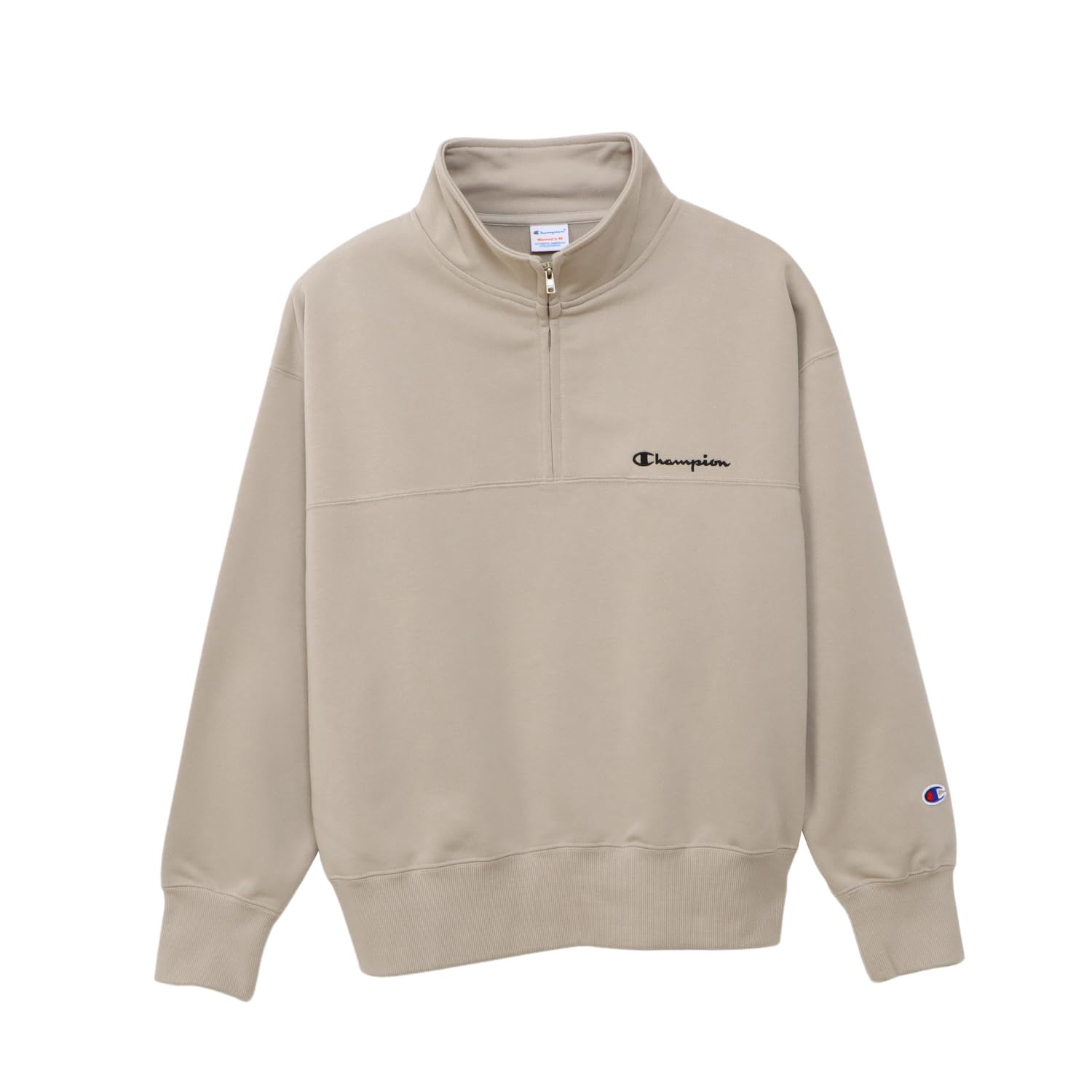 

Свитшот Champion TECH TERRY на молнии до середины груди, длинный рукав, стрейч, логотип USA Script, песочно-бежевый, женский WEAVE(р) (CW-BS001), Рукав, Шея, Быстросохнущий, Хлопок,