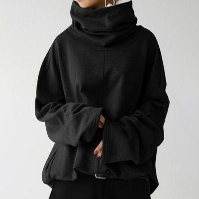 Women's Autumn and Winter High Collar Warm Loose Solid Color Weatshirt Fashion Casual Clothes Long Sleeve Pocket High Collar Size S-5XL