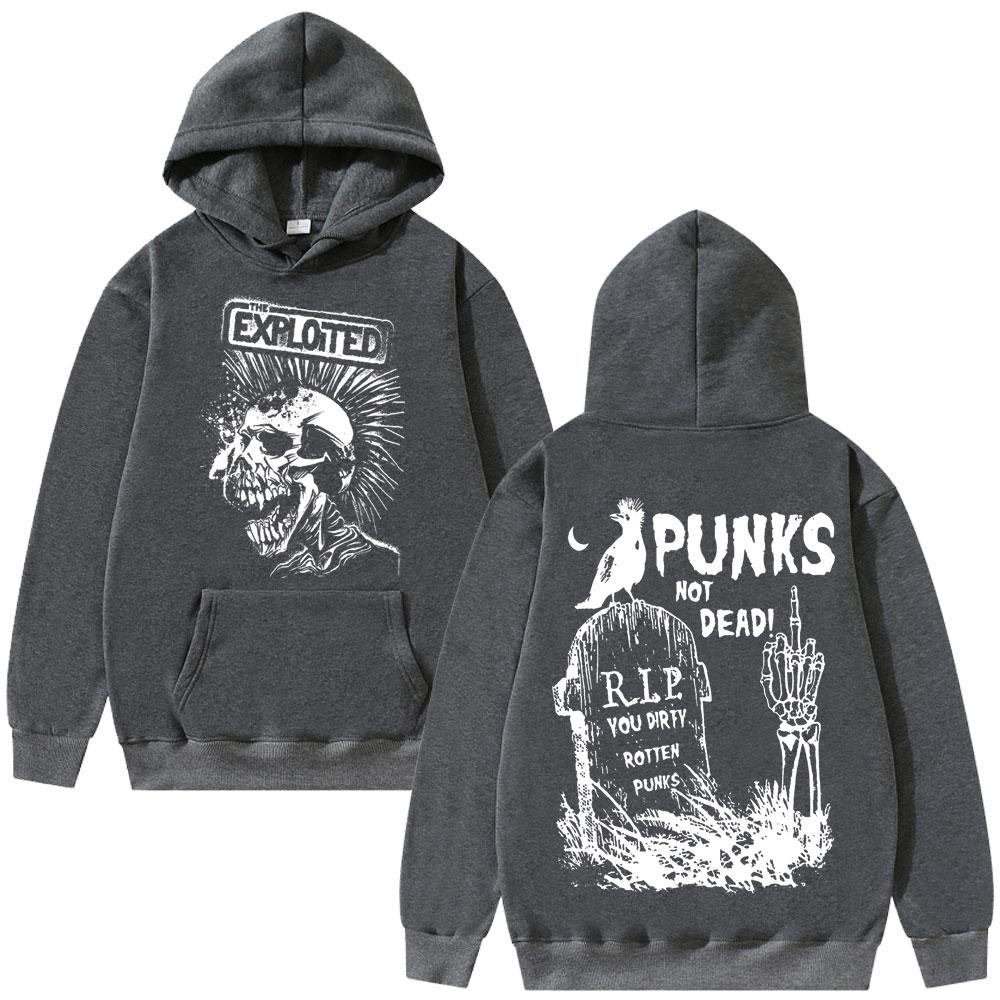 Rockband The Exploited Grafik-Hoodie Punks Not Dead Hoodies Herbst Winter Herren Damen Hip Hop Gothic Punk Übergroßes Sweatshirt