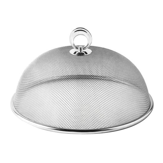 Reusable Food Net Cover for Parties Stainless Steel Mesh with Handle, Round Portable Fine Protector Outdoor Events Protector, Durable Guard Dishes And